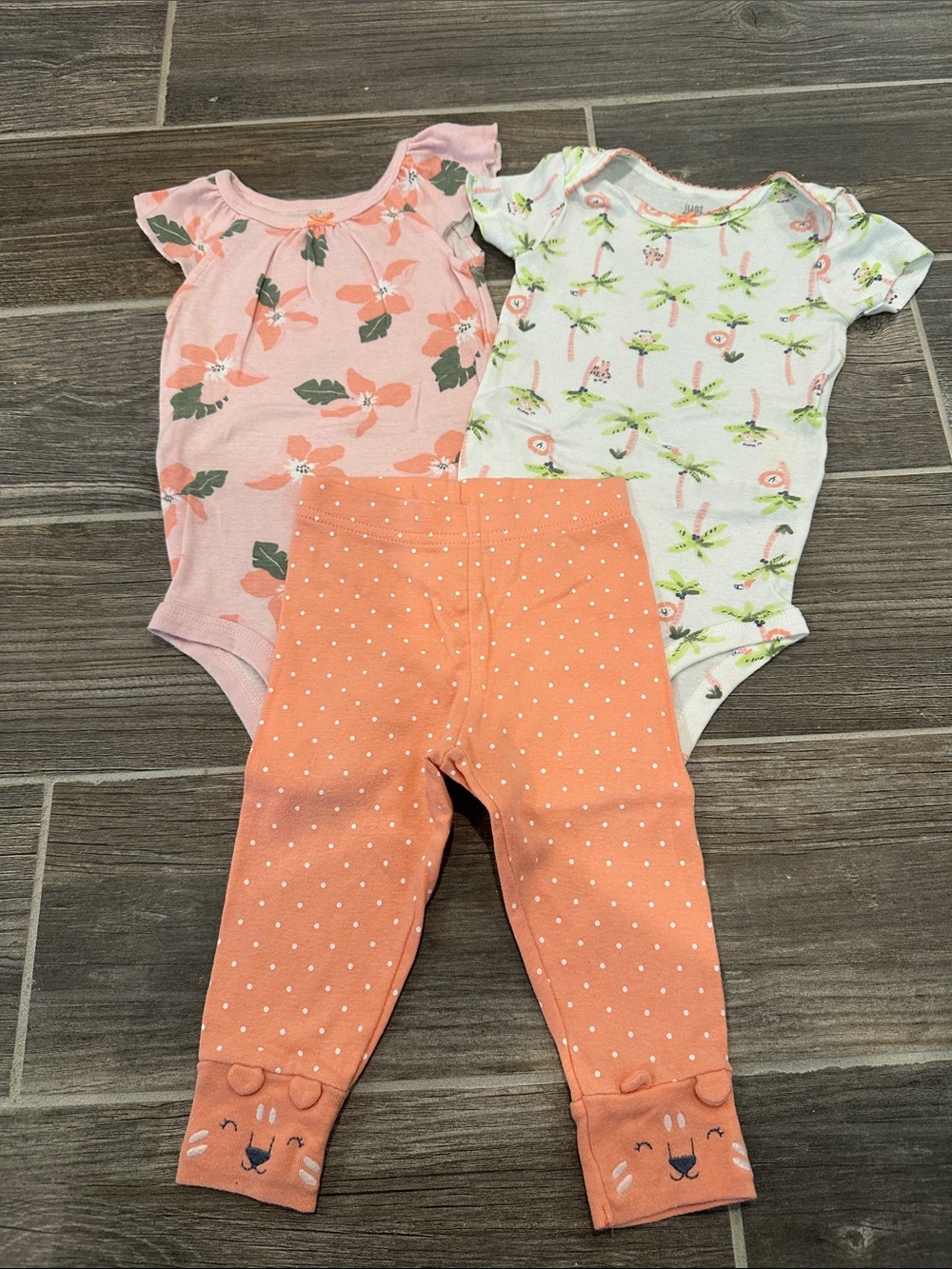 Just One You by Carter’s - Floral & Palm Baby Onesies w/ Coral Polka Dot Pants